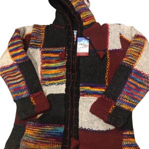 100% Wool Patchwork Boho Sweater Med